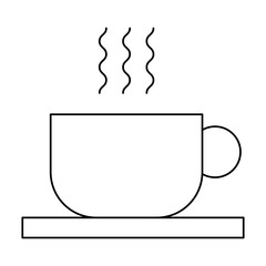 Poster - hot cofee cup in dish aroma fresh vector illustration outline