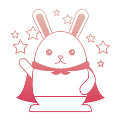 Wall Mural - kawaii cute bunny with cape and stars vector illustration degraded color