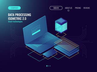 Wall Mural - web hosting, user interface development laboratory concept, data storage in cloud, database and data