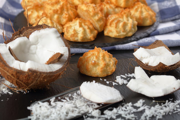 Wall Mural - tasty homemade coconut cookies and ingredients