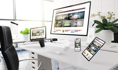Wall Mural - devices floating on mid air mockup showing e-magazine