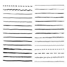 Pen Brush And Pencil Vector Strokes. Template For Brush. Wave, Straight, Dotted, Zigzag Lines