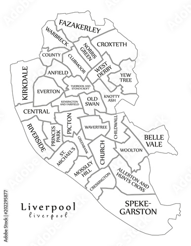 Modern City Map Liverpool City Of England With Wards And Titles Uk Outline Map Stock Vector Adobe Stock