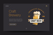 © DiBronzino - Craft brewery or pub website template. Beer glass web banner. Vintage retro illustration. Home page concept. UI design mockup.