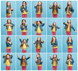 The collage of different human facial expressions, emotions and feelings of young teen girl.