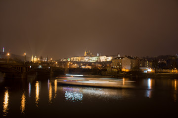 Wall Mural - St Vitus Cathedral view over Vltava river & Charles Bridge. Cityscape