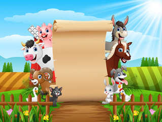 Sticker - Farm animals with a blank sign paper