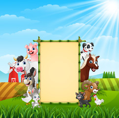 Sticker - Farm animals with a blank sign bamboo