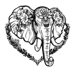 Decorative vector elephant with flowers