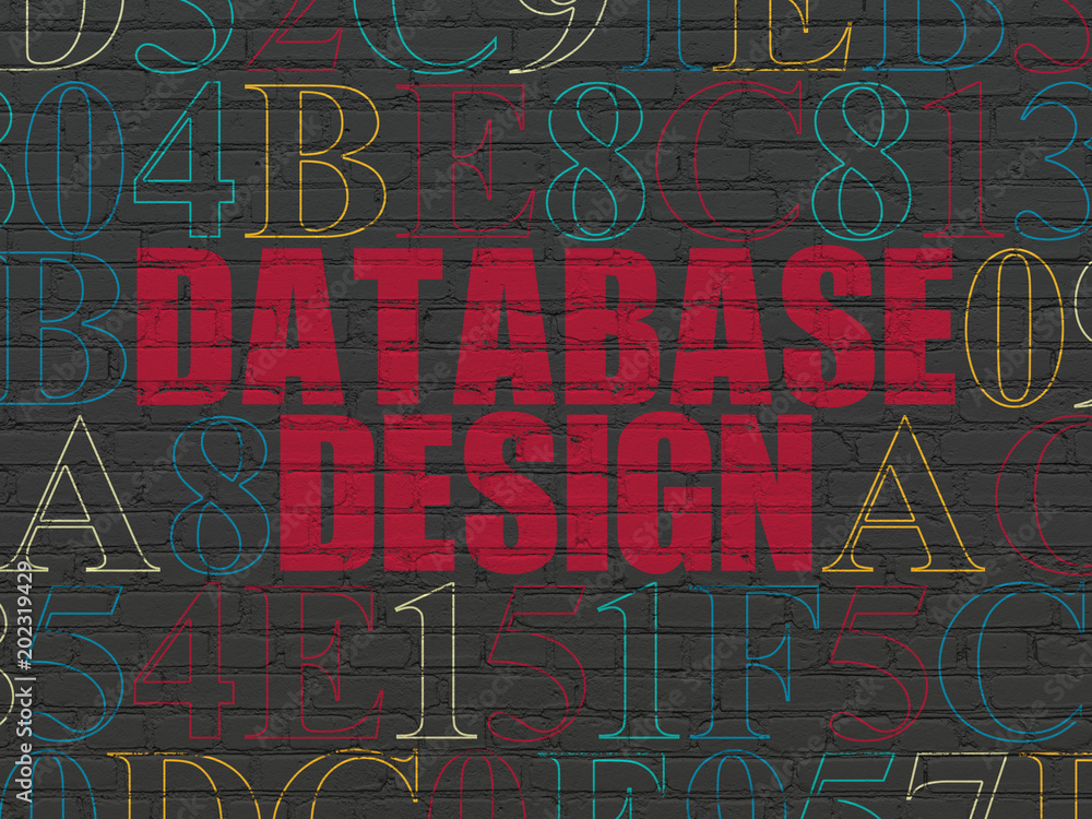 Programming concept: Painted red text Database Design on Black Brick ...