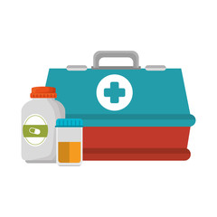 Poster - medical box with bottles drugs vector illustration design