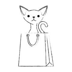 Canvas Print - cute cat mascot in shopping bag character vector illustration design