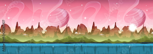 Fairy Sci Fi Alien Landscape For Ui Game Illustration Of A Cartoon Seamless Sci Fi Alien Planet Landscape Background With Layers For Parallax Including Weird Mountains Stars And Planets Buy This Stock Vector