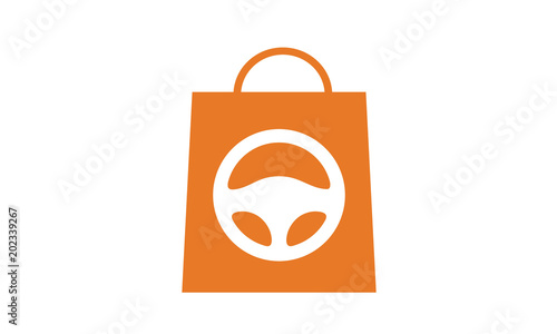 Steering Wheel And Shopping Bag For Car Shop Logo Design