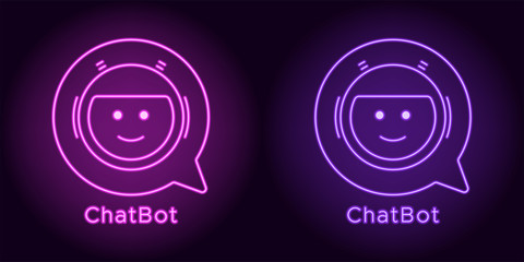 Wall Mural - Neon Chat Bot in purple and violet color