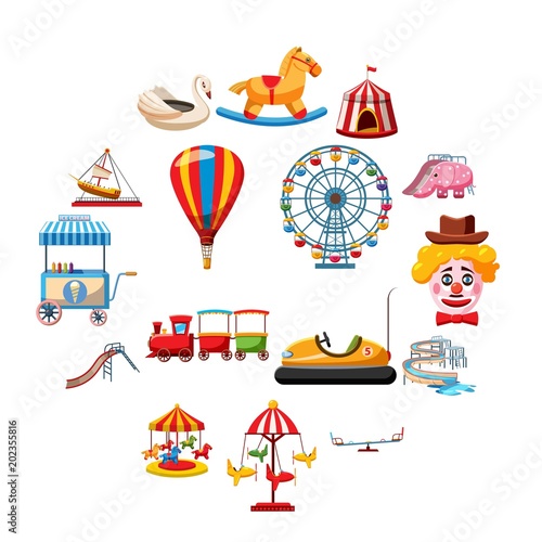 Fotografie, Tablou Amusement park icons set in flat style