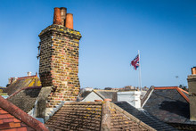 Broadstairs, UK - April 10, 2018 - Old UK Flag On A Roof Of A House