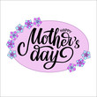 Happy Mother's Day vector illustration . Festivity text in oval frame as celebration badge, tag, icon. Hand drawn lettering typography poster on pink background. Text card invitation, template.
