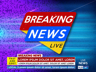 Canvas Print - Background screen saver on breaking news. Breaking news live on dots  background. Vector illustration.