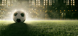 Fototapeta Sport - Fußball liegt auf Stadionrasen im Rauch