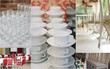 Wedding rentals collage - chairs and crockery for lot of guests.