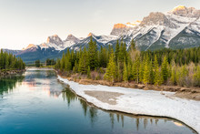 Sun Rise Over The Bow River And Rockies, Canmore, CanadaSun Rise Over The Bow River And Rockies, Canmore, CanadaSun Rise Over The Bow River And Rockies, Canmore, Canada