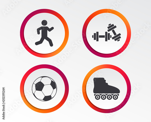 Football Ball Roller Skates Running Icons Fitness Sport Symbols