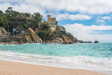 Lloret De Mar Castell Plaja At Sa Caleta Beach In Costa Brava Of Catalonia, Spain