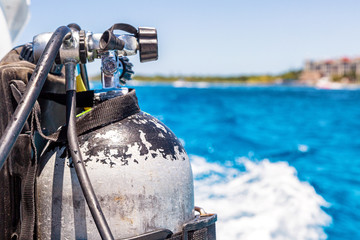 Scuba Diving Tank Closeup With Copy Space