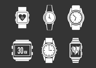 Canvas Print - Smartwatch icon set vector white isolated on grey background 