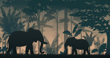 Animals silhouette at the inside forest