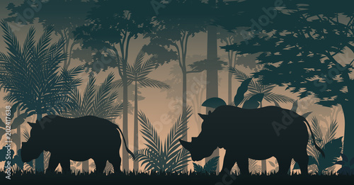 Cuadros en Lienzo Animals silhouette at the inside forest