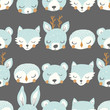 vector sleepy animal stripe blue and gray repeat pattern background