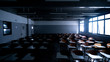 Empty classroom illuminated by some shiny windows