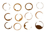 Fototapeta Mapy - Set of coffee round stains and blots