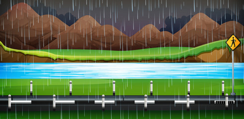 Wall Mural - Raining at Night Road Side