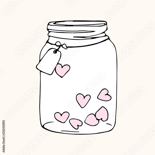 jar with hearts, doodle sketch Poster Mural XXL