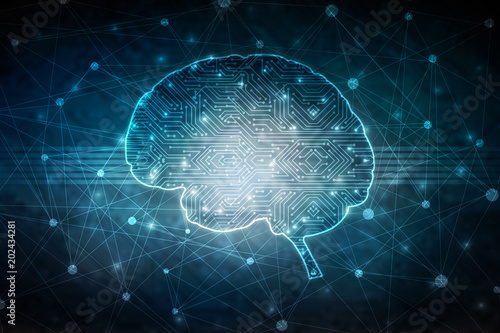 2d illustration Concept of thinking, background with brain, Abstract Artificial intelligence плакат