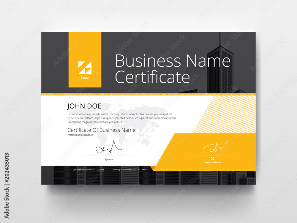 Modern Business Certificate with Yellow and Black.  - obrazy, fototapety, plakaty 