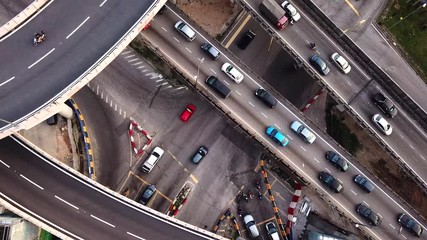 Wall Mural - Road Traffic at highway and overpass with cars and trucks, interchange in Kuala-Lumpur,Malaysia