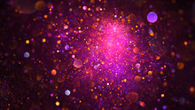 Abstract Chaotic Glittering Pink, Purple And Orange Bubbles. Fantasy Fractal Design. Digital Art. 3D Rendering.