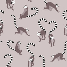 Ring Tailed Lemur Seamless Repeating Pattern Grey