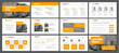 Template of white vector slides for presentations and reports with orange rectangles and squares.