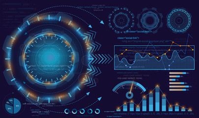 Vector illustration of digital display, statistic and data, information infographic. HUD background, infographic elements, futuristic business abstract background.