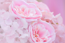 Pink Fake Flowers In Soft Style For Background. Texture