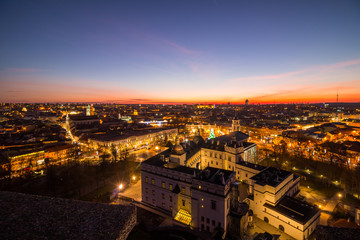 Aerial night panorama of Vilnius, capital city of Lithuania.