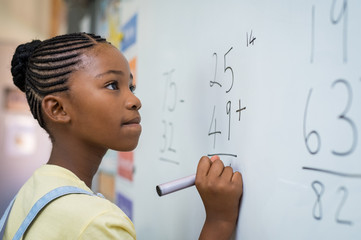 Wall Mural - Girl solving mathematical addition