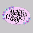 Happy Mother's Day vector illustration . Festivity text in oval frame as celebration badge, tag, icon. Hand drawn lettering typography poster on pink background. Text card invitation, template.