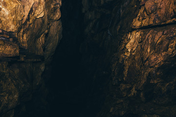 The beginning of the underground tunnel. Entrance to the dark cave.