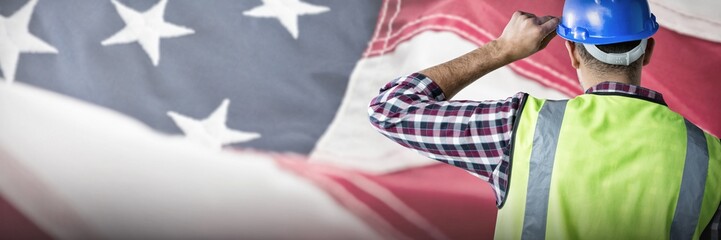 Canvas Print - Composite image of back of construction worker